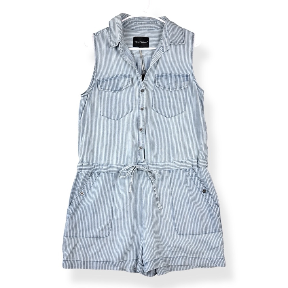 Velvet Heart Sleeveless Romper Shorts Womens S Small Blue White Striped NWT